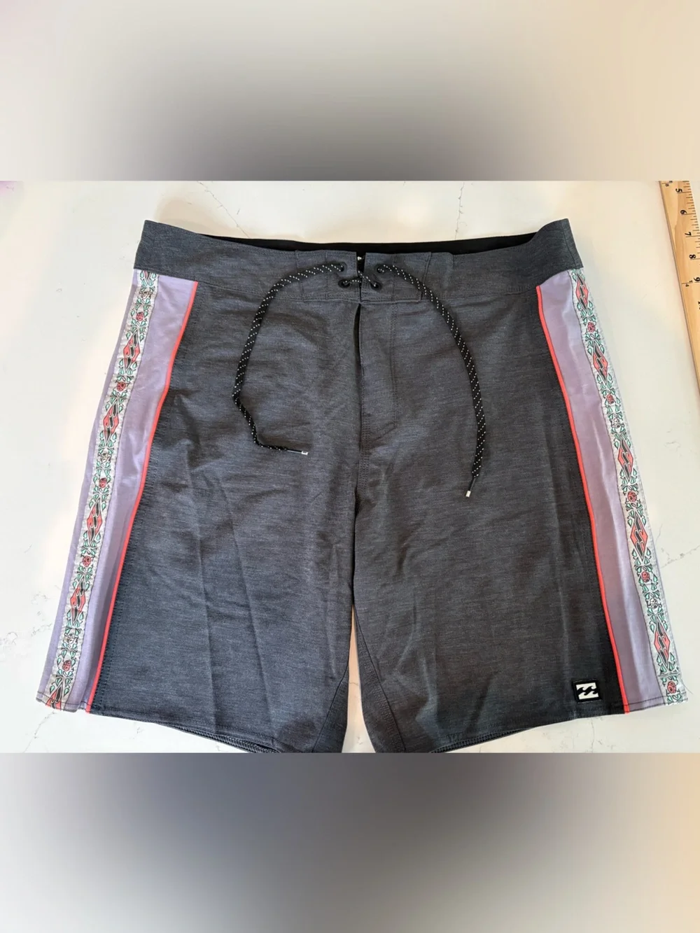 Billabong Charcoal Boardshorts with Coral Trim and Black Drawstring
